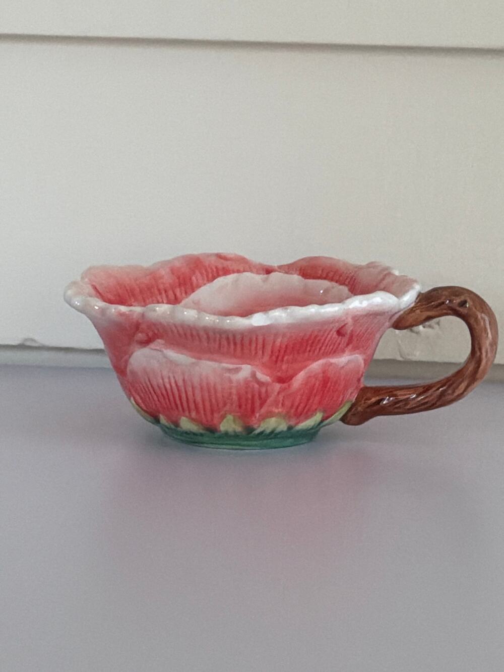 Pink Rose Flower Shaped Ceramic Tea Cup Mug 3D Cottagecore Fairy Tea Party Twee